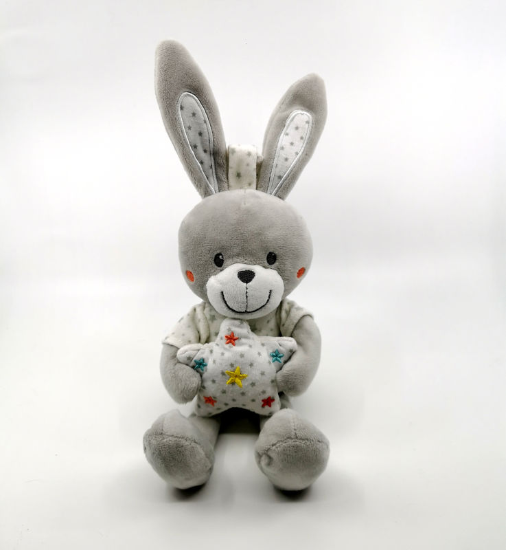  musical box rabbit grey white star 30 cm 